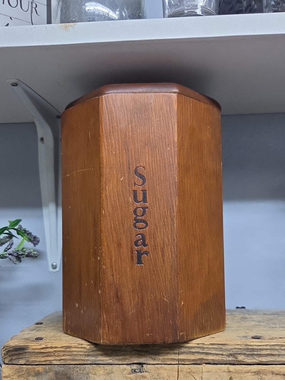 Vintage Wooden Sugar Canister - Brown